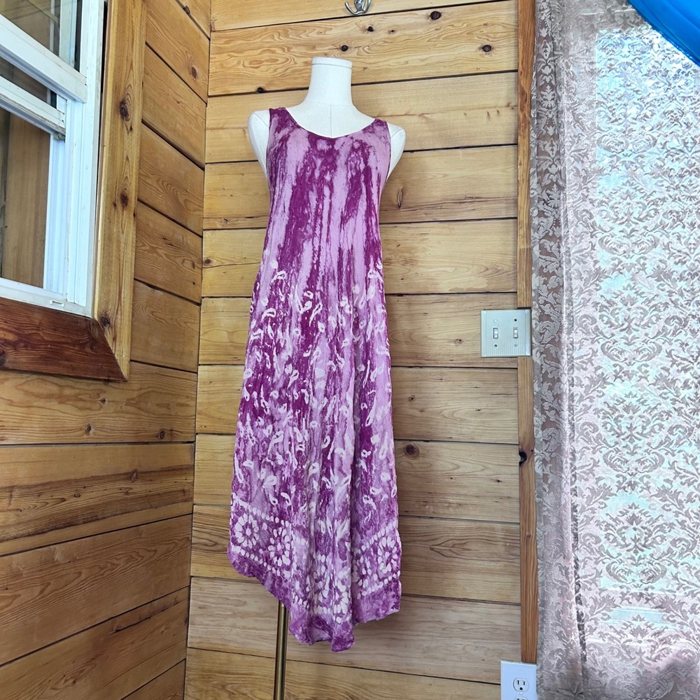 Tie Dye Crinkle Rayon Dress Women Free Size Magenta Asymmetrical Papa Vancouver